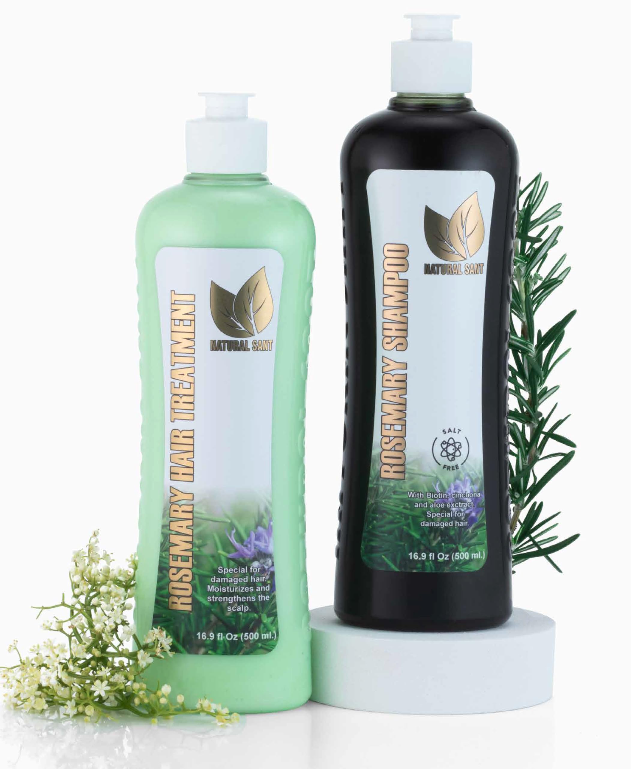 Natural sant Rosemary & Cinchona shampoo bottle front, sulfate-free cleansing.