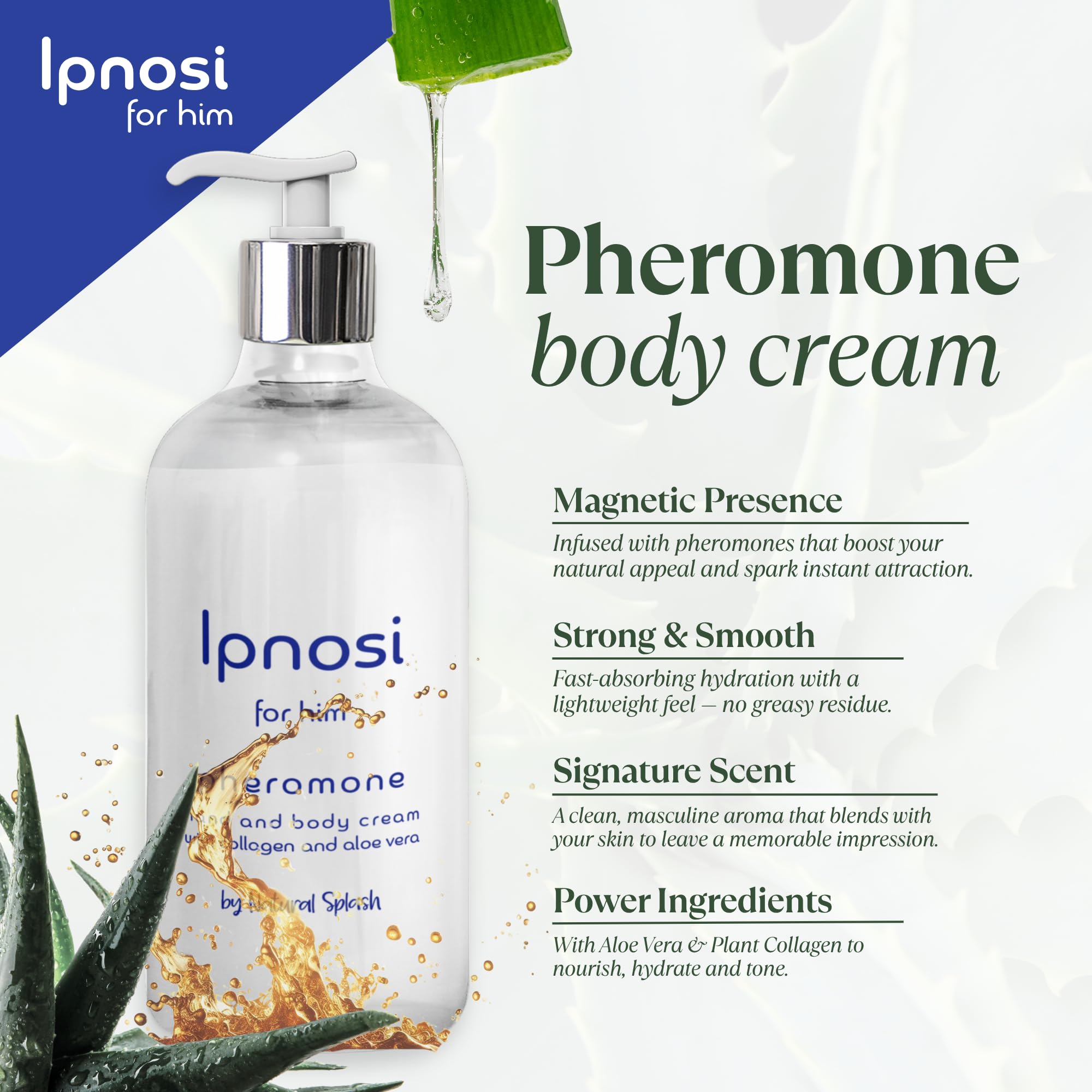 Natural Splash Ipnosi cream texture highlights non-greasy, quick hydration for skin.
