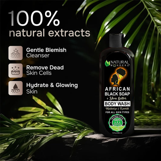 Natural Wunderz African Black Soap Body Wash creamy lather close-up showing smooth foam