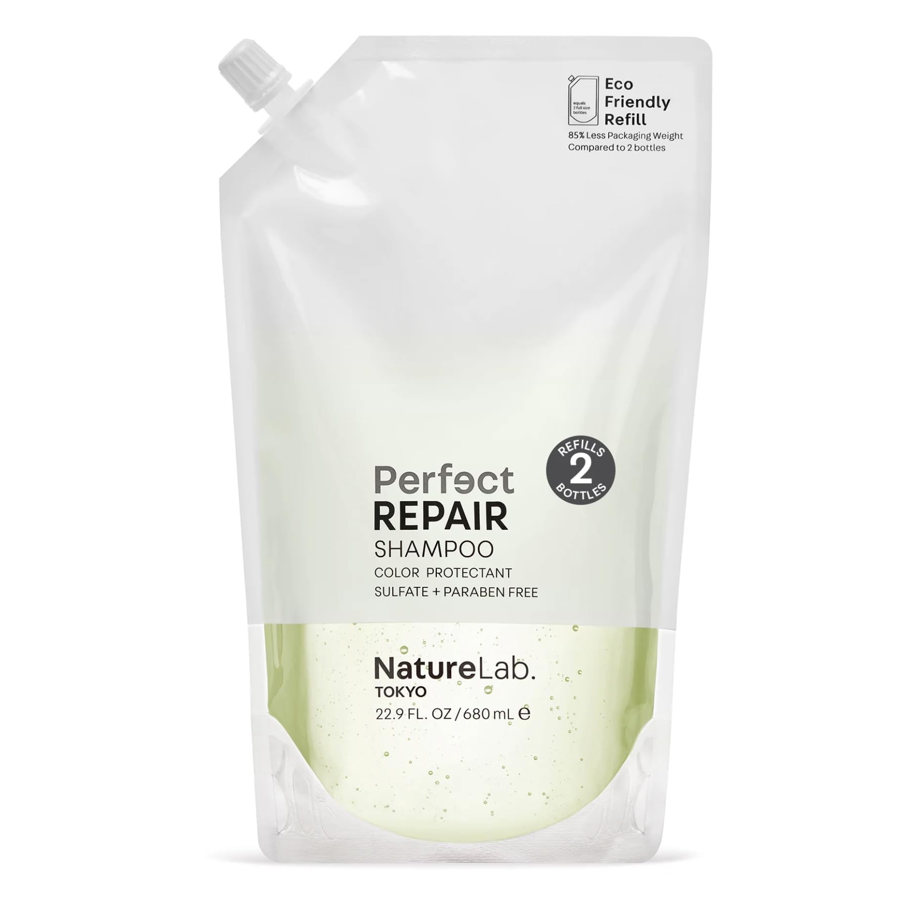 NatureLab.TOKYO Perfect Repair Shampoo bottle shows label for color-treated hair shine