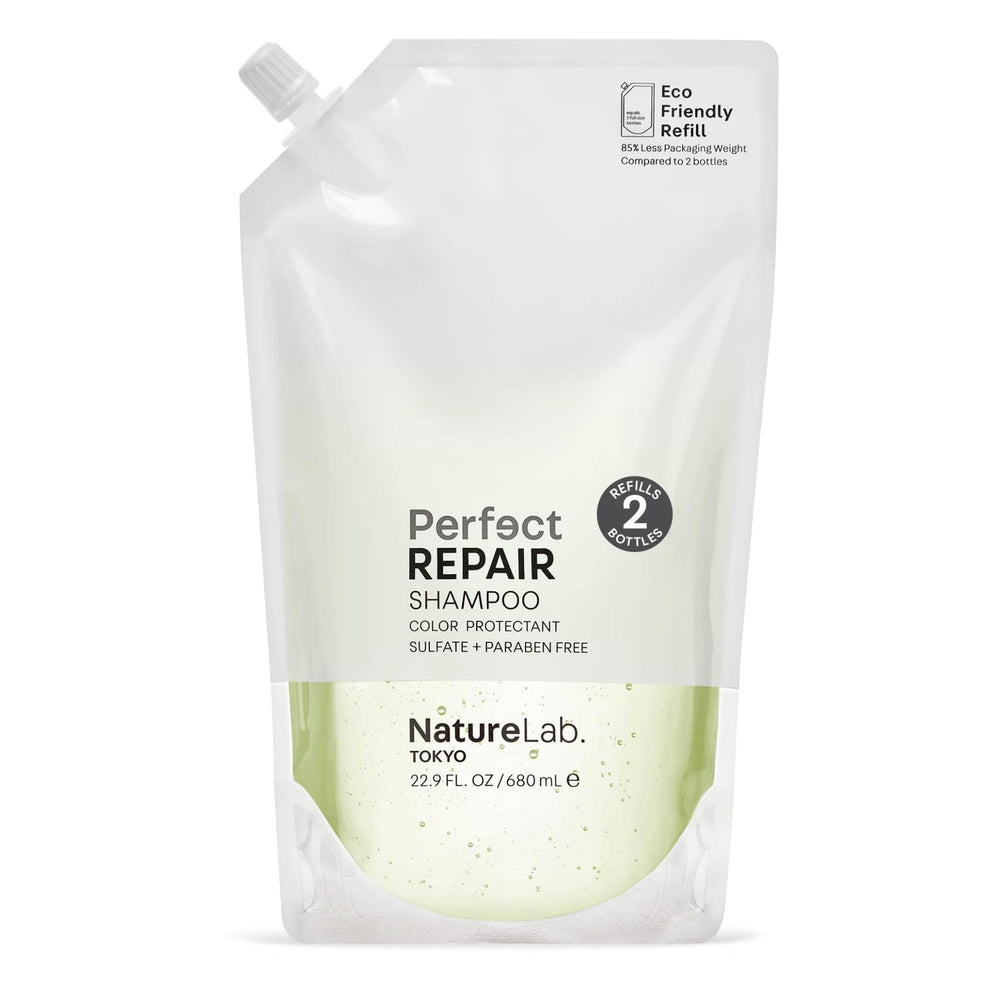 NatureLab.TOKYO Perfect Repair Shampoo shows clean ingredients branding