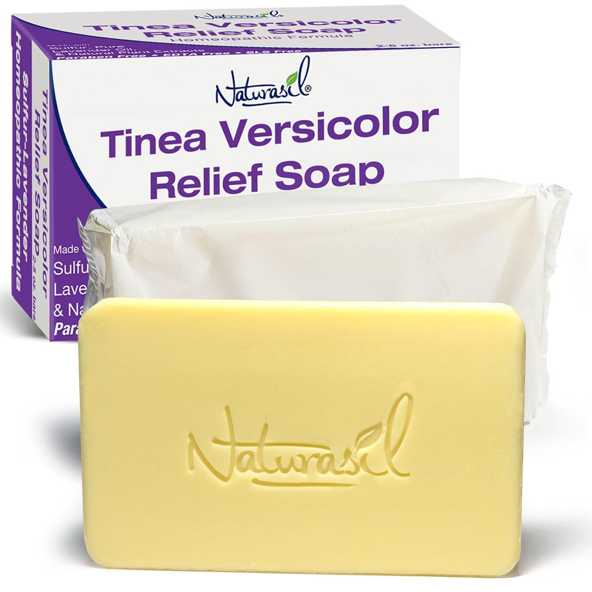 Naturasil Tinea Versicolor soap bar front view for soothing, natural care.