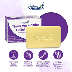 Naturasil Tinea Versicolor soap label close-up highlighting natural ingredients.