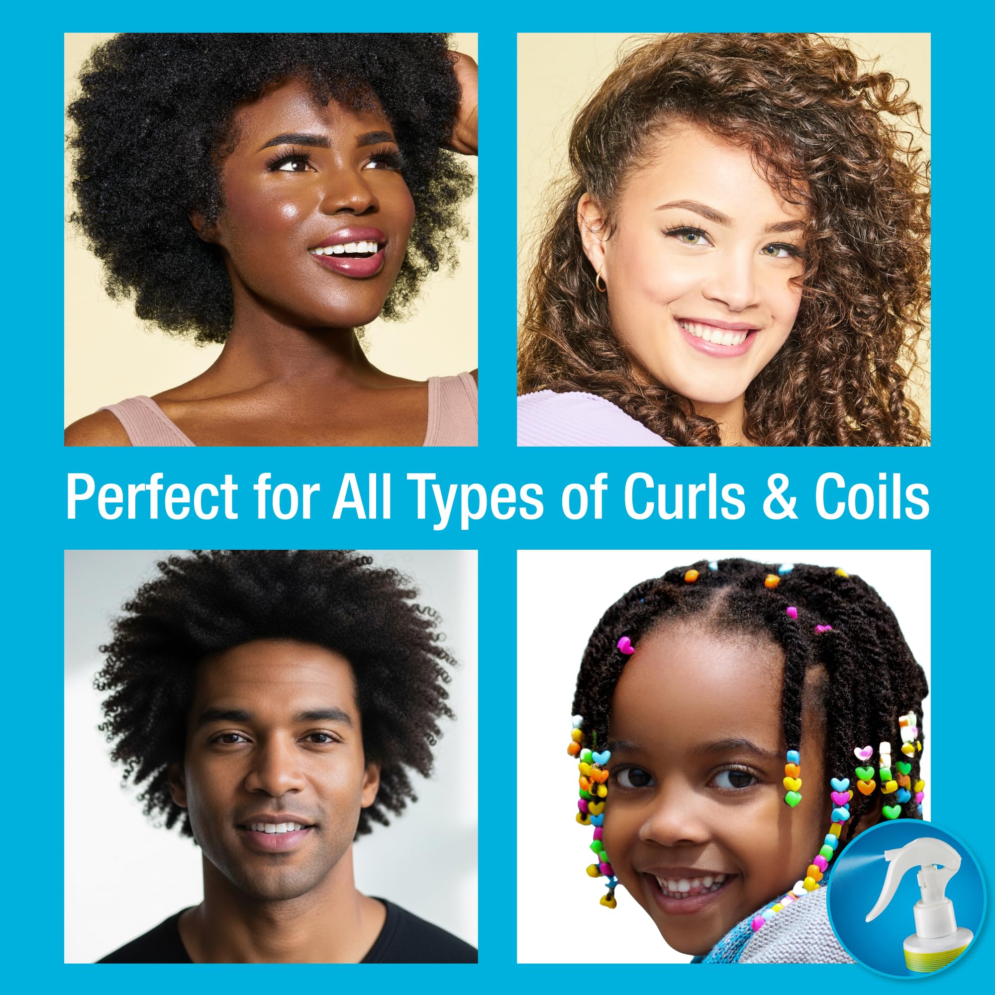 Naturaz Detangler being applied to curly hair for smoother combing.