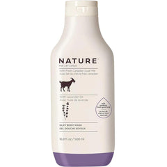Nature by Canus Lavender Goat Milk Body Wash bottle, gentle cleanse for all skin types.