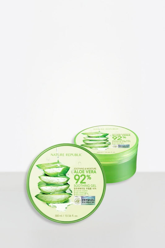 Nature Republic Aloe Gel texture close-up emphasizes a refreshing, non-greasy feel.