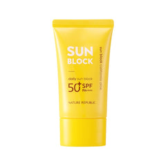 Nature Republic California Aloe Daily Sun Block bottle with lightweight hydration and sun protection.