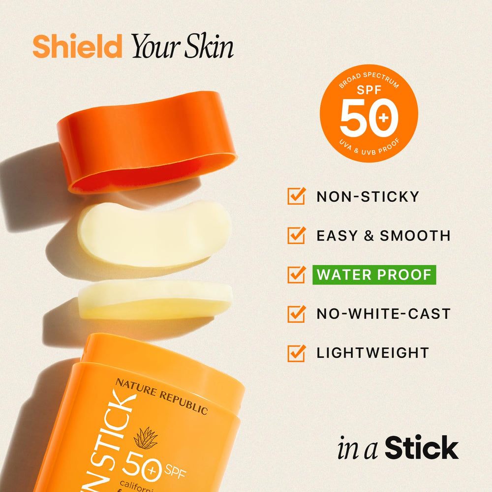 Nature Republic California Aloe Sun Stick travel-size sunscreen for daily reapplications.