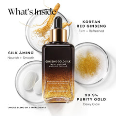 Nature Republic Ginseng Gold Silk Ampoule 6-year red ginseng root for revitalized look.