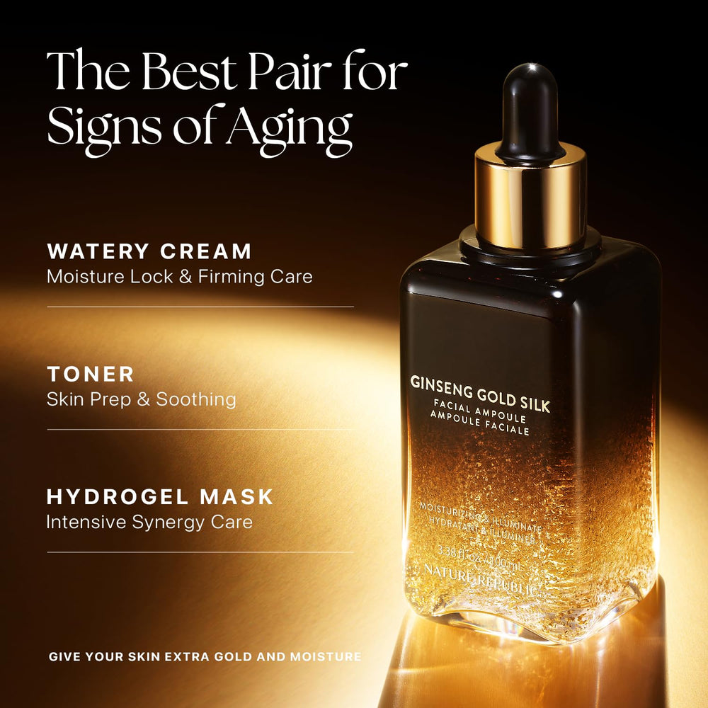Nature Republic Ginseng Gold Silk Ampoule silk amino acids improve elasticity.