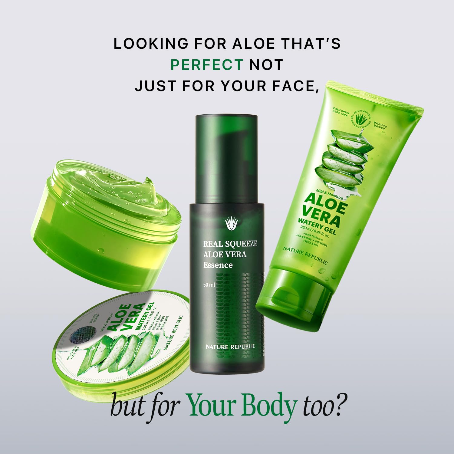 Nature Republic Real Squeeze Aloe Vera Essence after-sun glow look.