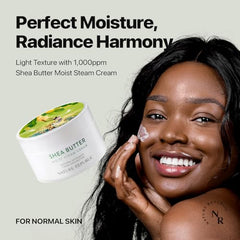 Texture close-up of Nature Republic Shea Butter Steam Cream melting emulsified cream.