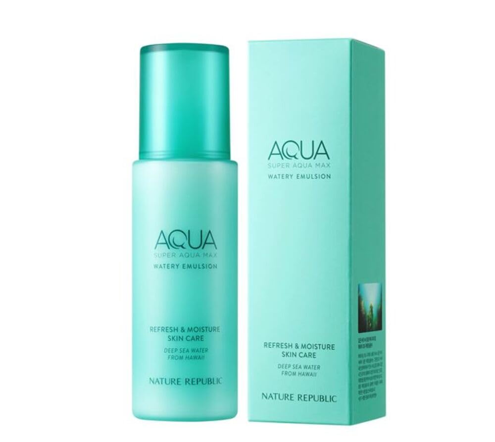 Nature Republic Super Aqua Max Watery Emulsion bottle close-up for deep hydration