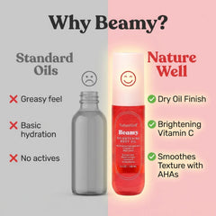 NATURE WELL Beamy Brightening Body Oil scent combines black currant jasmine vanilla woods.