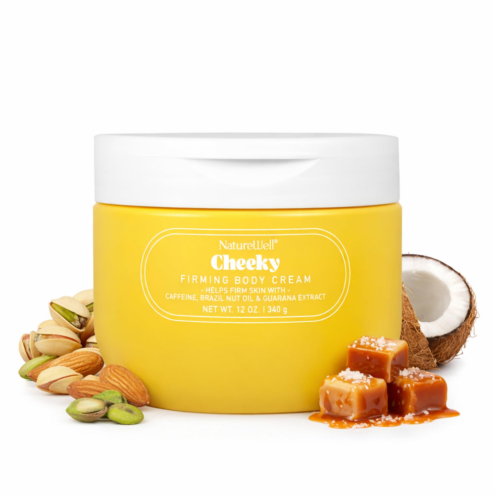 NatureWell Cheeky Firming Cream bottle with pump for lightweight hydration.