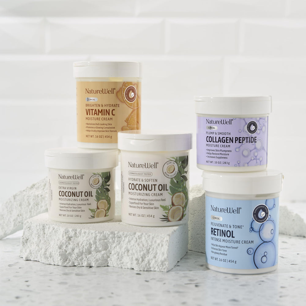 NATURE WELL 10 oz jar sits ready for towel-friendly skincare ritual.