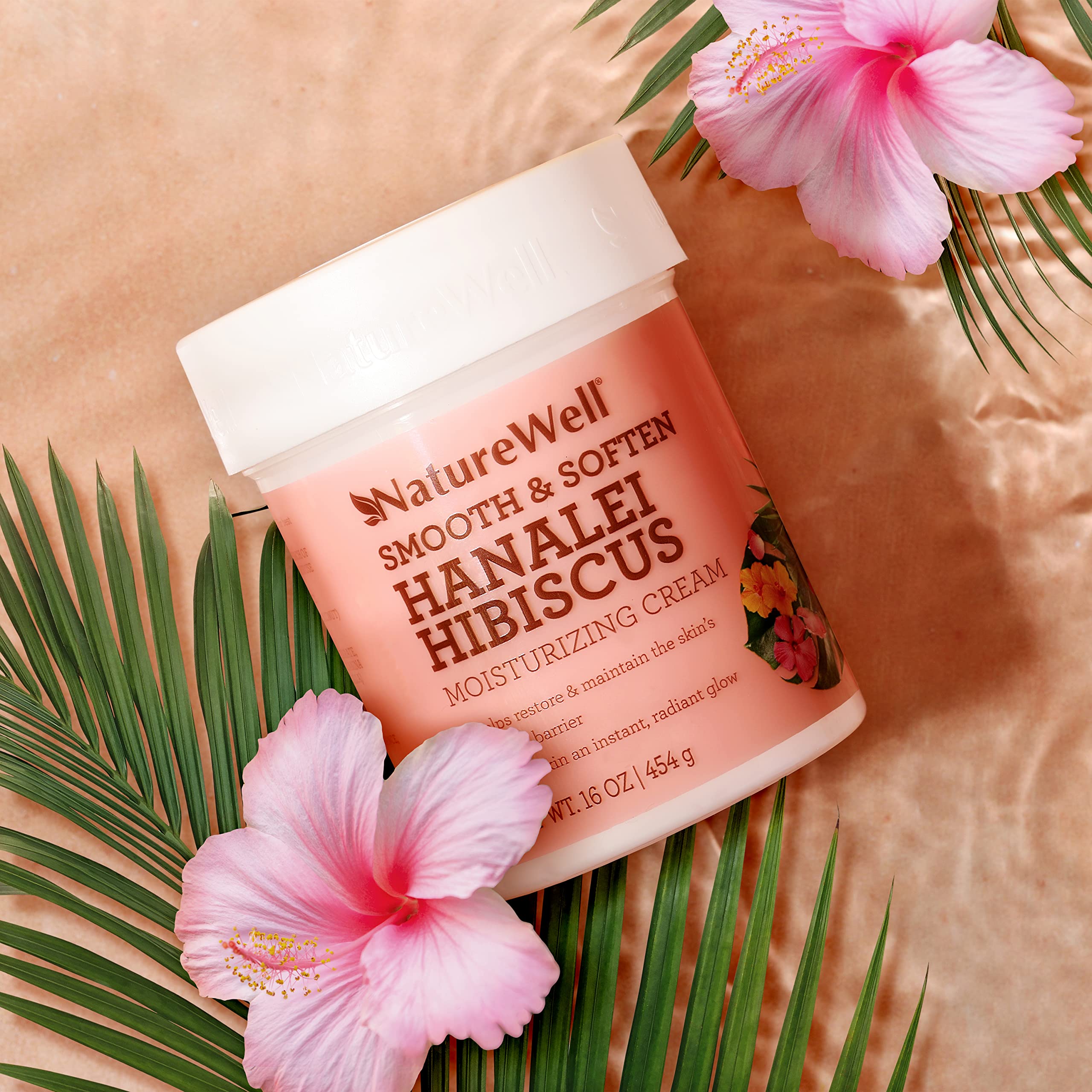 NATURE WELL Hanalei Hibiscus Cream bottle display with tropical vibe