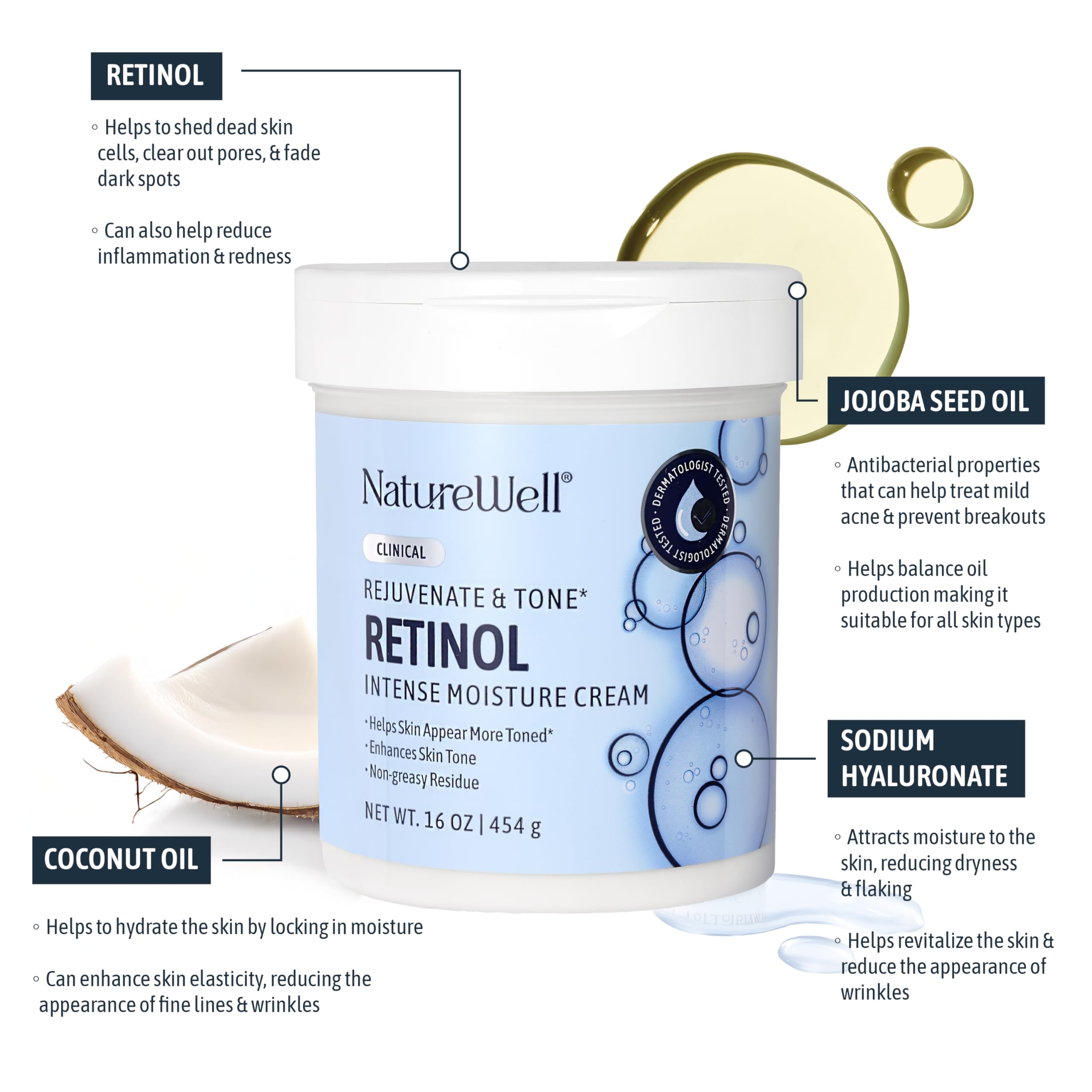 NATURE WELL retinol advanced moisture cream jar for hands moisturizes and smooths