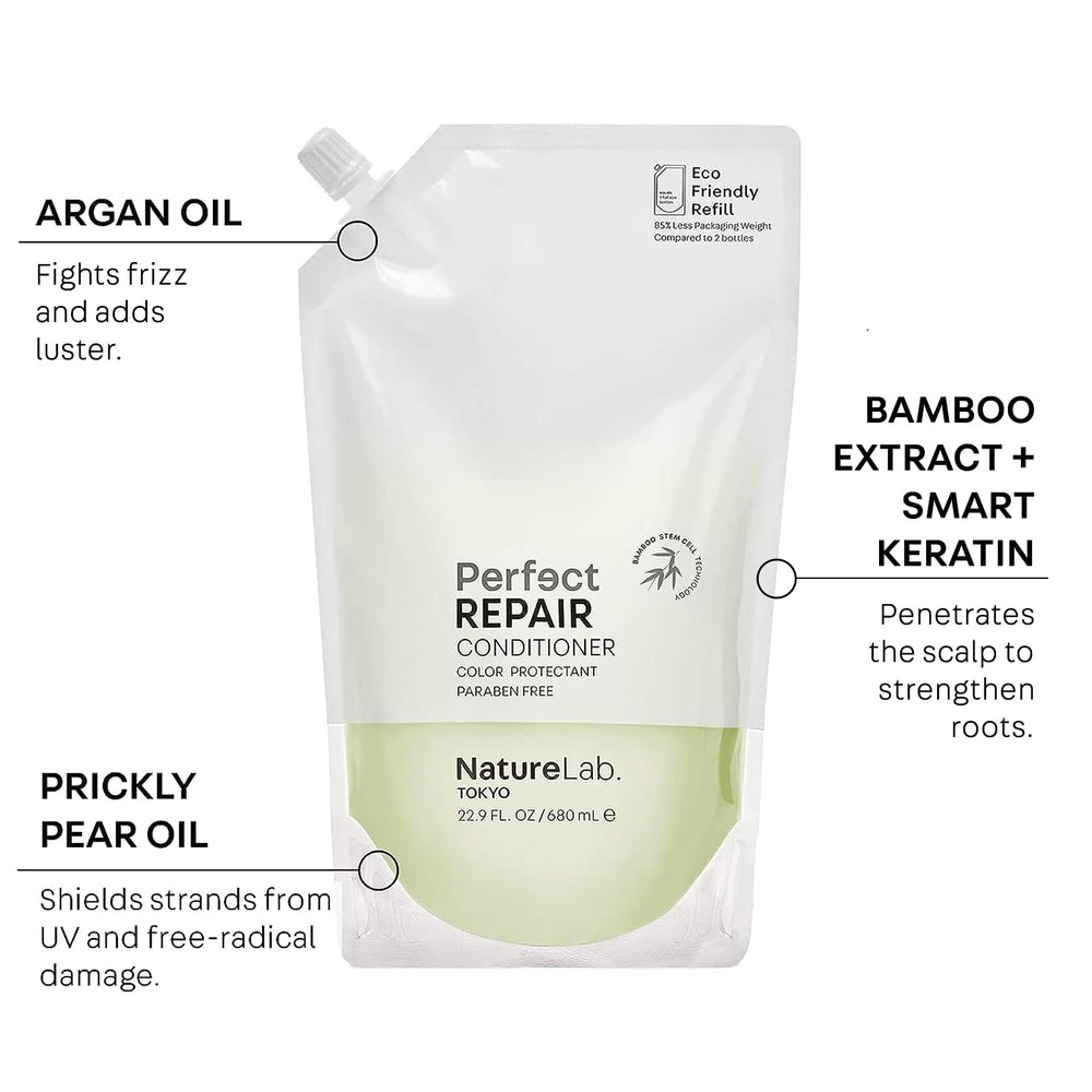 NatureLab.TOKYO argan oil image highlights shine and frizz control.