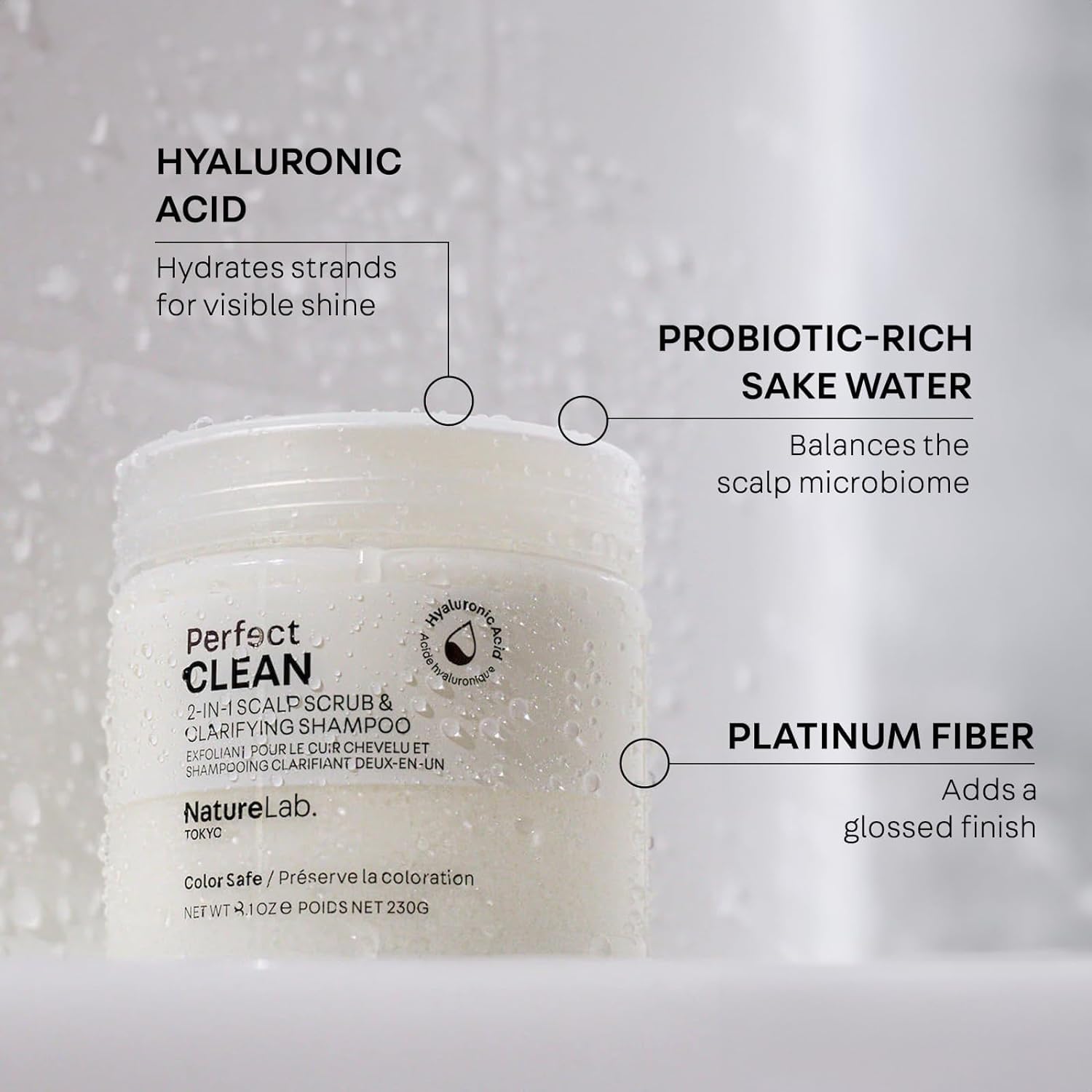 NatureLab.TOKYO Perfect Clean Scrub foamy lather image for hair detox and shine boost.