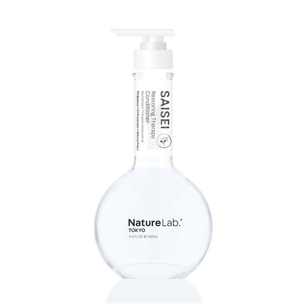 NatureLab.TOKYO SaiSei bottle front showing lightweight moisture for hair.