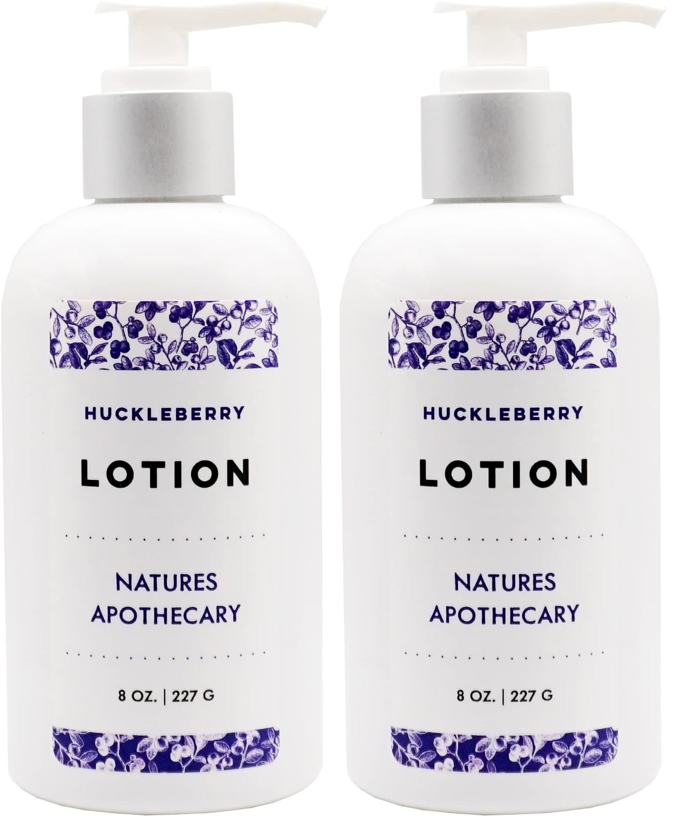 Nature's Apothecary Huckleberry Lotion bottle delivering silky hydration for dry skin