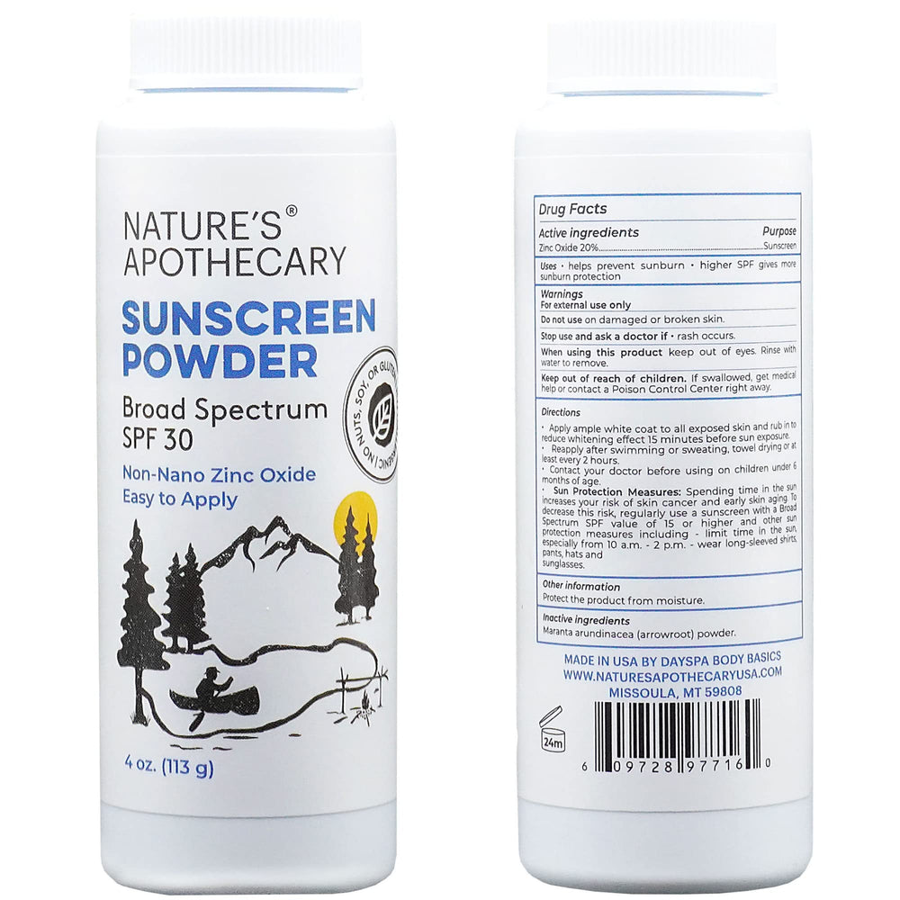 Nature's Apothecary sunscreen powder applicator demonstrates easy portable application.