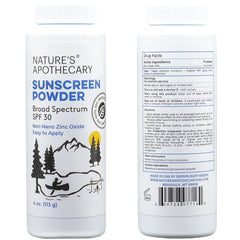 Nature's Apothecary sunscreen powder applicator demonstrates easy portable application.