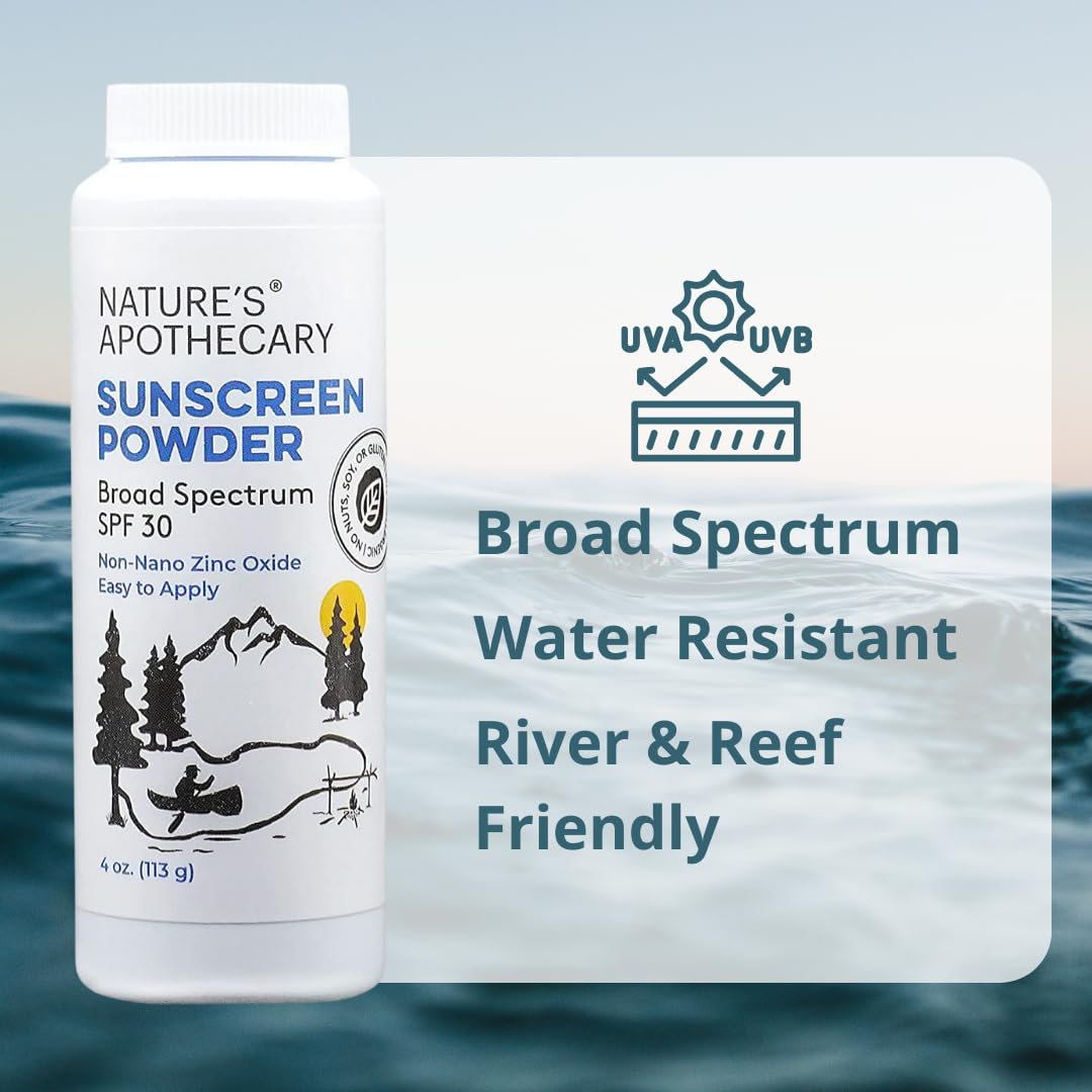 Nature's Apothecary water resistant SPF 30 powder ideal for active outdoor days.
