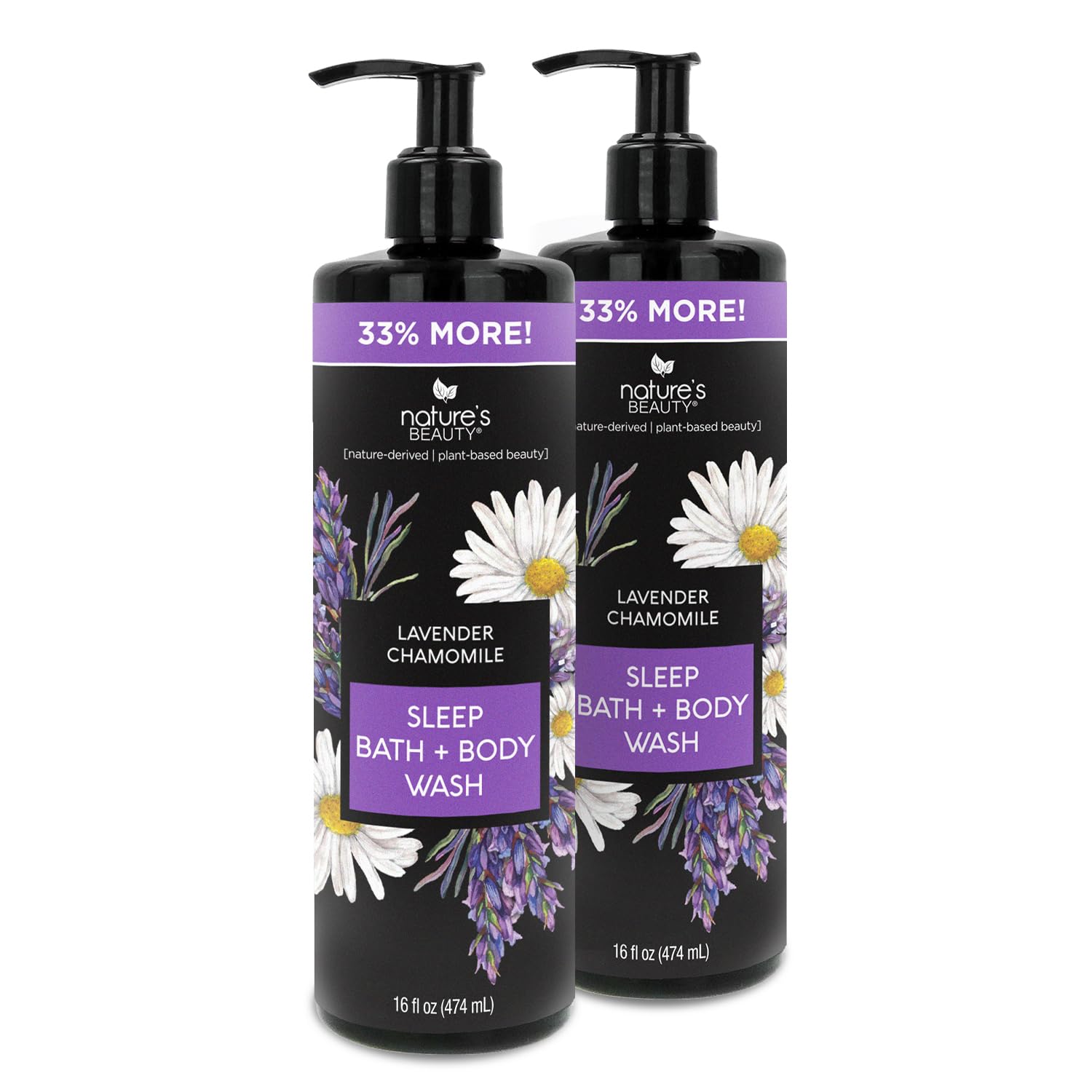 Nature's Beauty Lavender Chamomile Sleep Body Wash bottle pour for calming routine