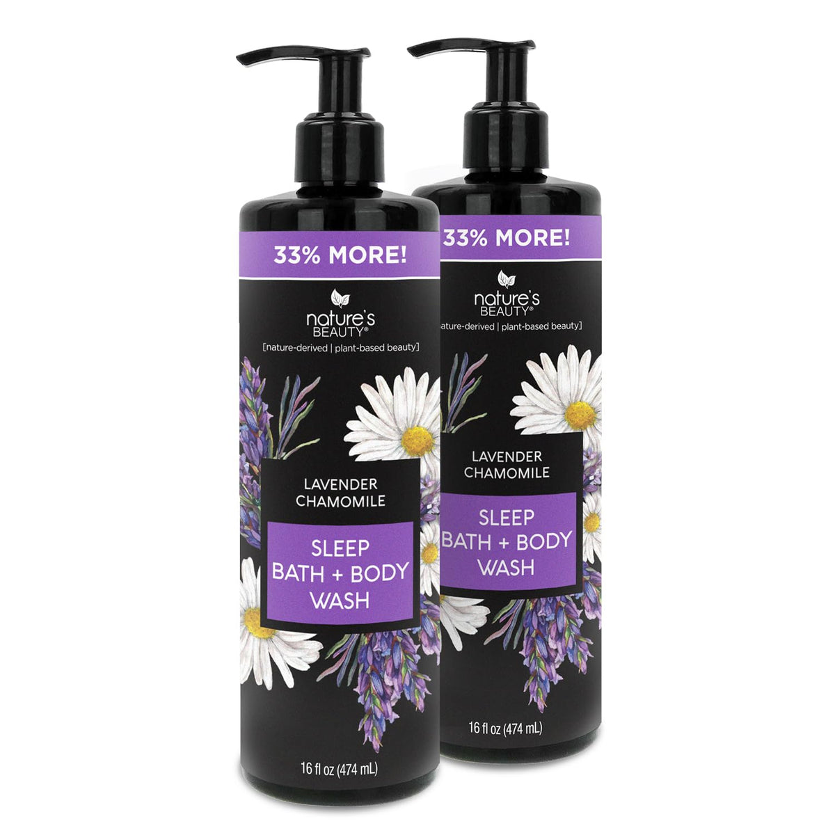 Nature's Beauty Lavender Chamomile Sleep Body Wash bottle pour for calming routine