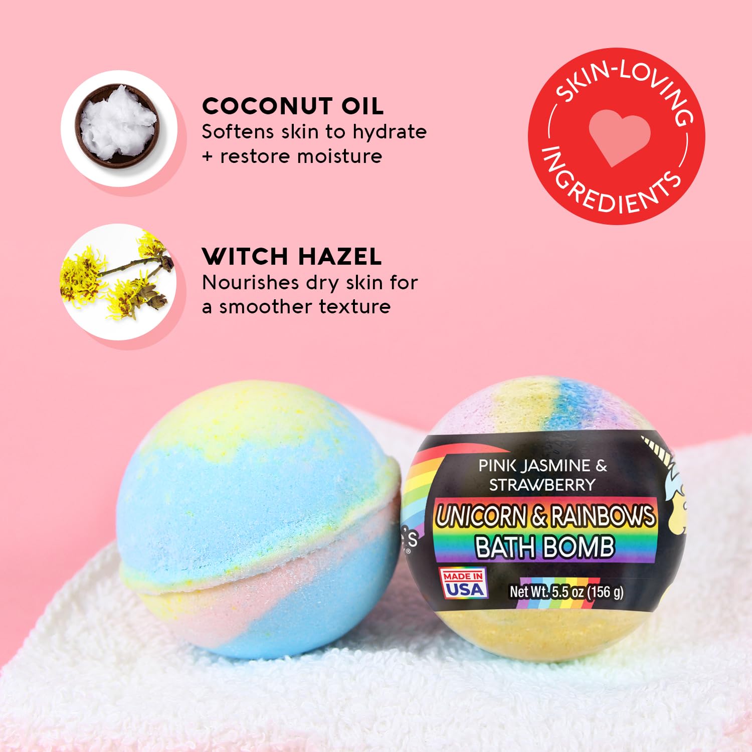 Nature's Beauty Pink Jasmine bath bomb close-up with fruity aroma
