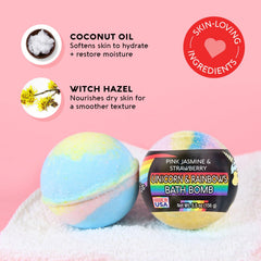 Nature's Beauty Pink Jasmine bath bomb close-up with fruity aroma