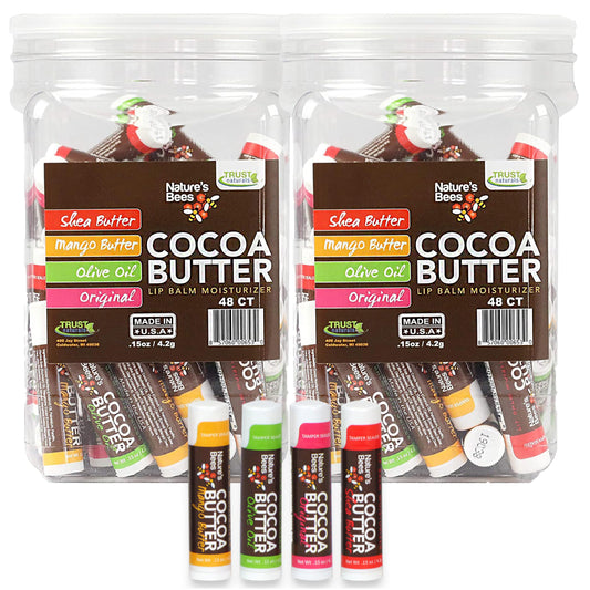 Nature’s Bees Cocoa Butter Lip Balm Original tube shown for rich hydration.