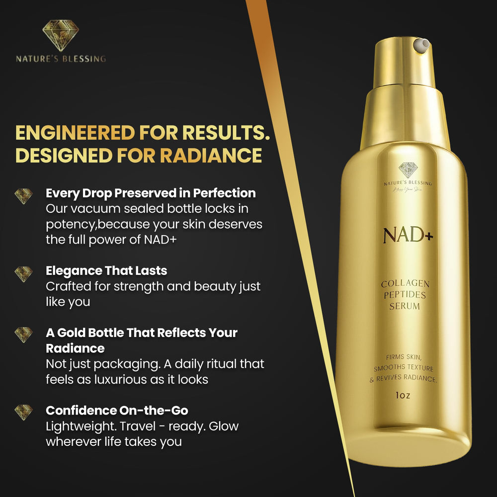 Nature's Blessing NAD+ Serum hyaluronic acid focus delivers lasting hydration.
