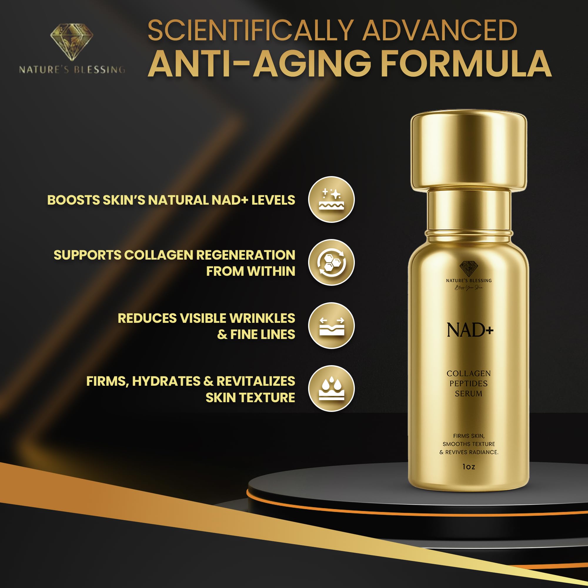 Nature's Blessing NAD+ Serum niacinamide blend supports even tone and vitality.