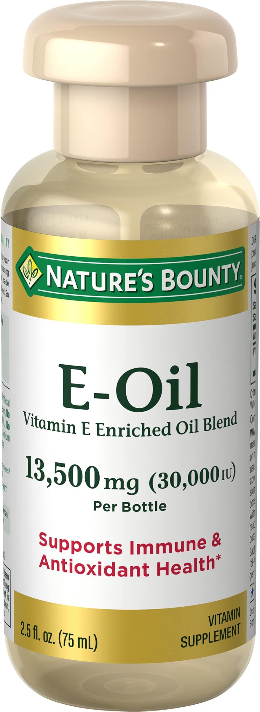 Nature's Bounty E Oil 30,000IU bottle front view for skin care support.