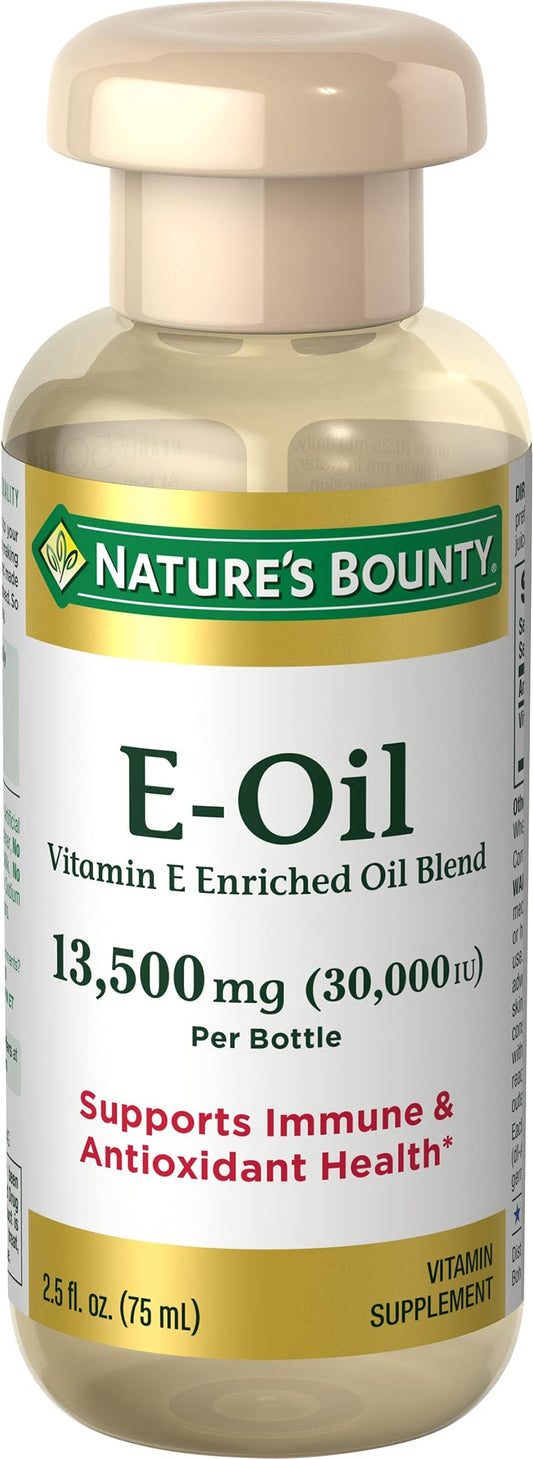 Nature's Bounty E Oil 30,000IU bottle front view for skin care support.