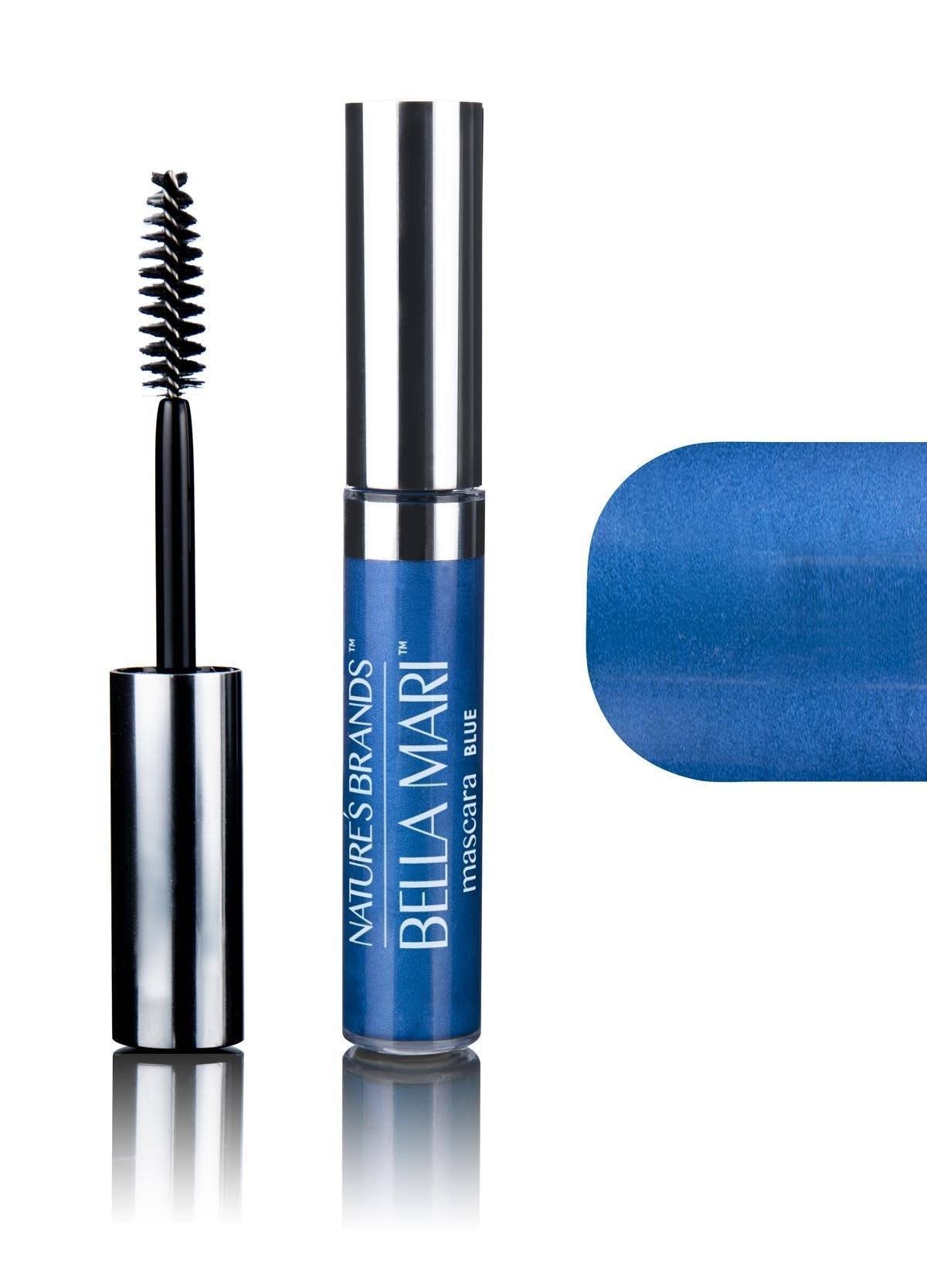 Nature's Brands Bella Mari Natural Mascara in blue tube for weightless, clump-free lashes.