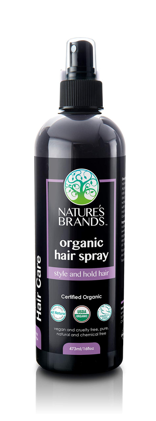 Nature's Brands Hair Spray Organic by Herbal Choice Mari 16 oz bottle for natural hold and fresh fragrance.