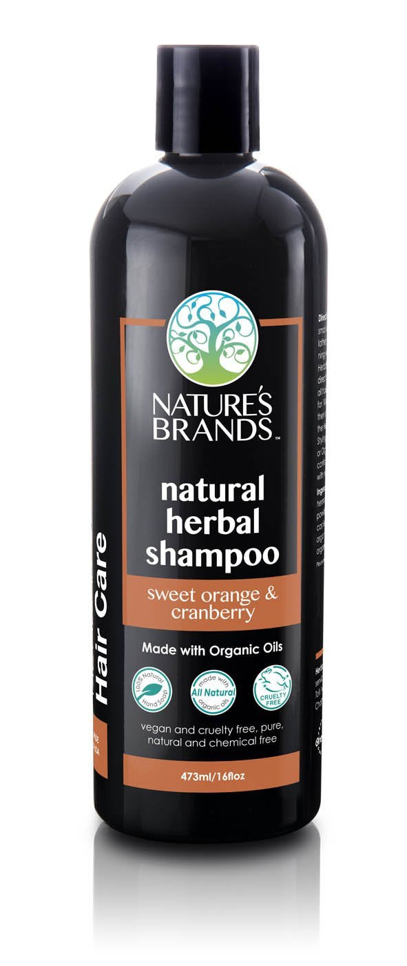 Nature's Brands Herbal Choice Mari bottle with sweet orange cranberry scent for balanced hair and shine.