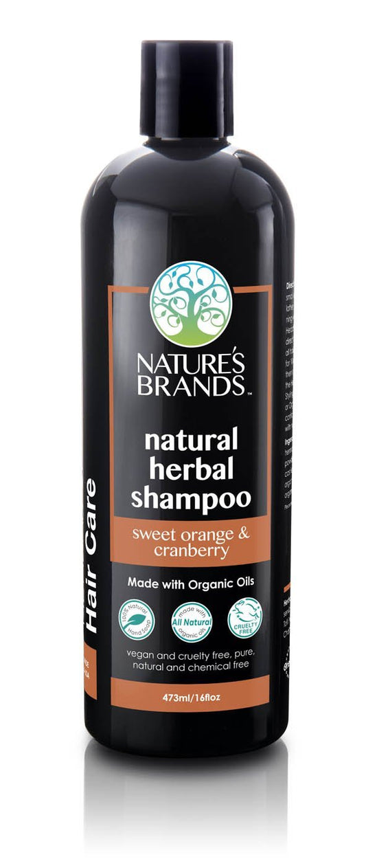 Nature's Brands Herbal Choice Mari bottle with sweet orange cranberry scent for balanced hair and shine.