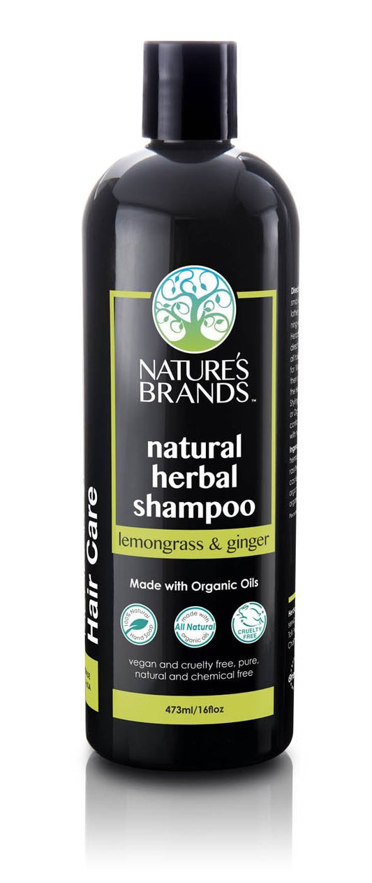 Nature's Brands Herbal Choice Mari lemongrass ginger shampoo bottle, gentle sulfate-free cleansing