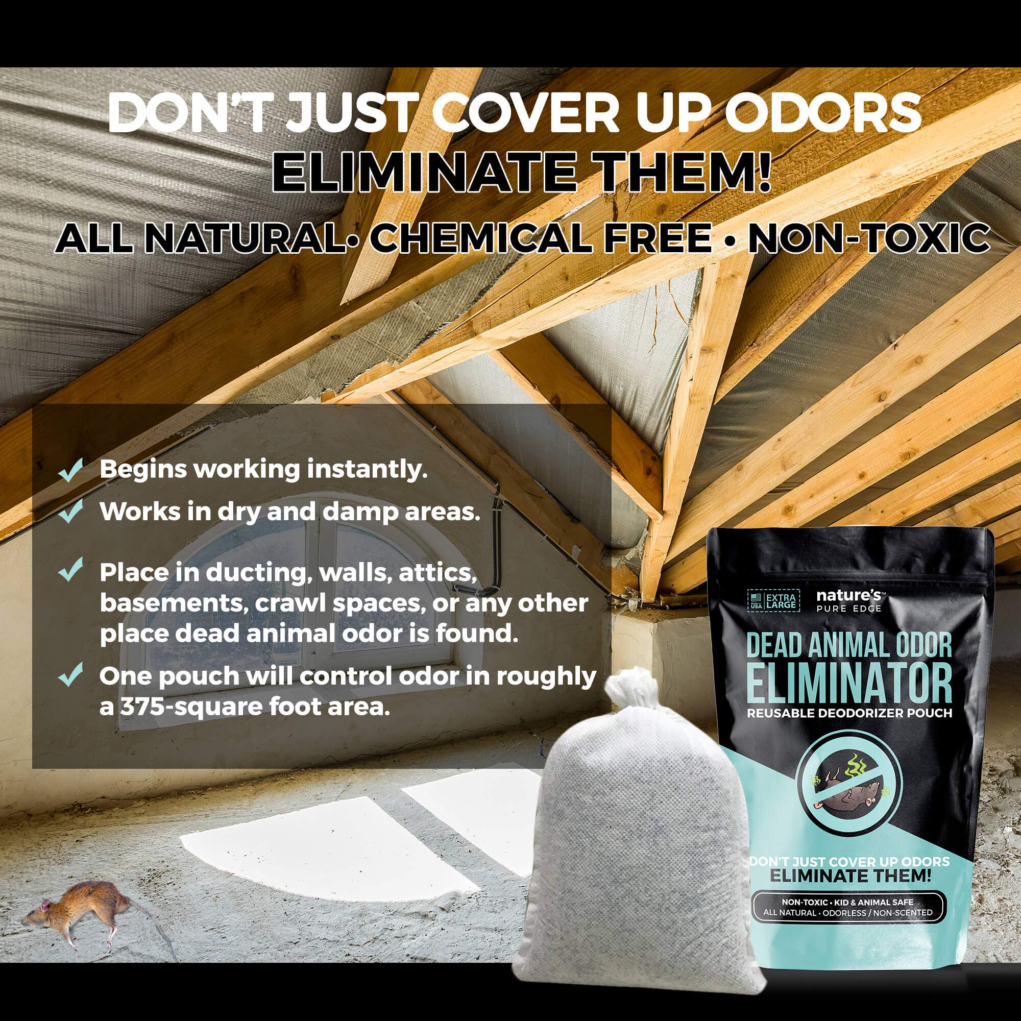 Nature's Pure Edge attic and crawlspace odor control after cleanup