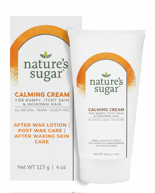 Nature's Sugar Calming Post-Wax Cream bottle with soothing relief for sensitive skin.