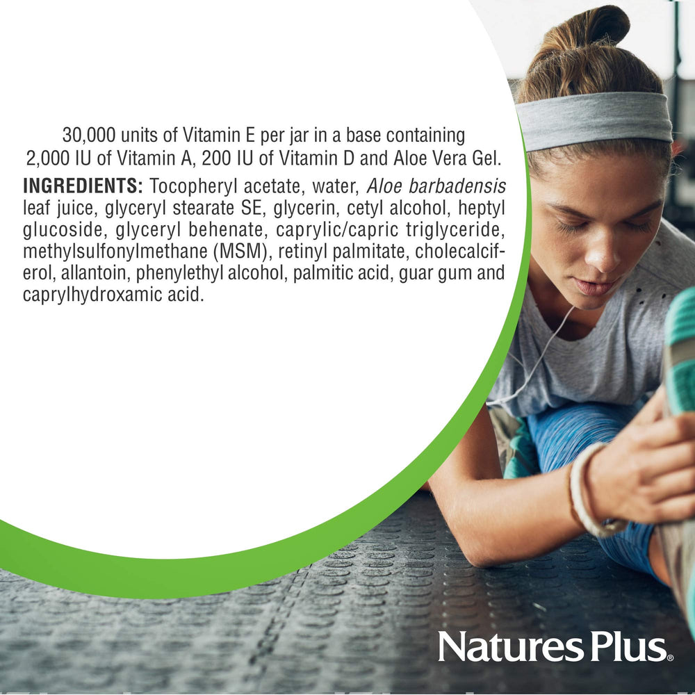 NaturesPlus Vitamin E Cream on face during daily skincare routine.