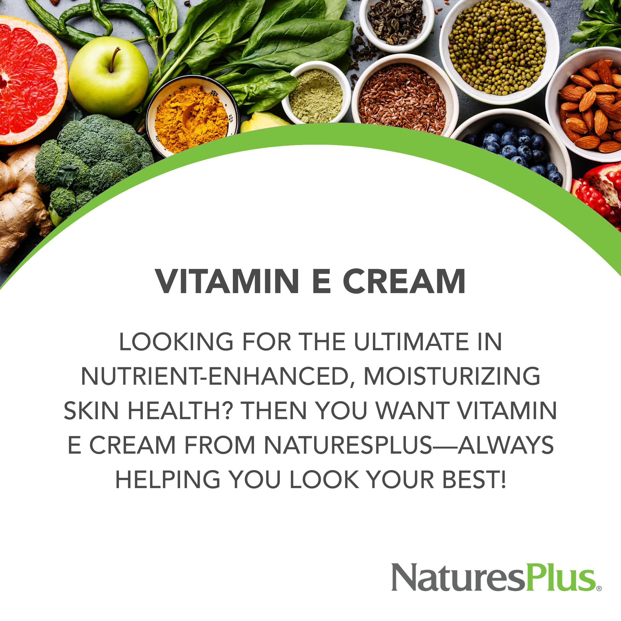 NaturesPlus Vitamin E Cream applied to hands for soothing moisture.