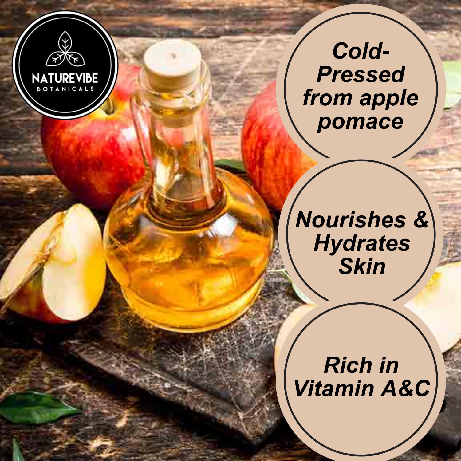 Apple Seed Oil label close up showing purity and cold pressed extraction