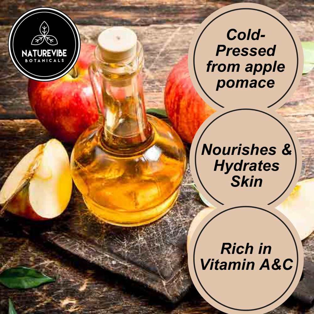 Apple Seed Oil label close up showing purity and cold pressed extraction
