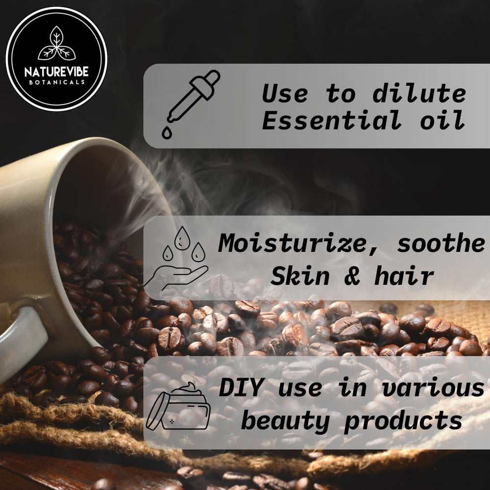 Naturevibe Botanicals Coffee Bean Oil ingredients label emphasizes 100% pure oil.